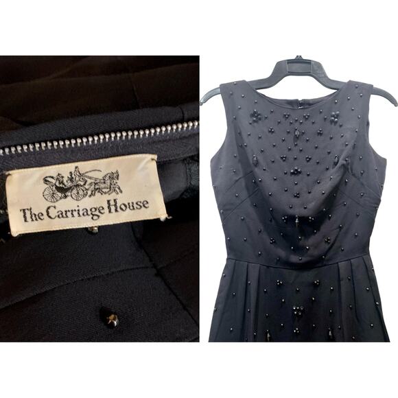 60s Black Beaded Cocktail Dress | Mid Century MOD Wiggle Dress LBD| Fits XS/S - Picture 3 of 12